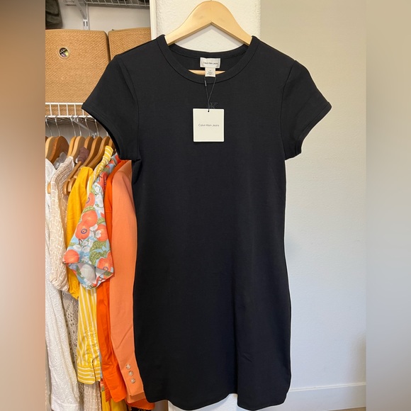 CALVIN KLEIN JEANS Cotton Mini Black T Shirt Dress - Picture 1 of 7